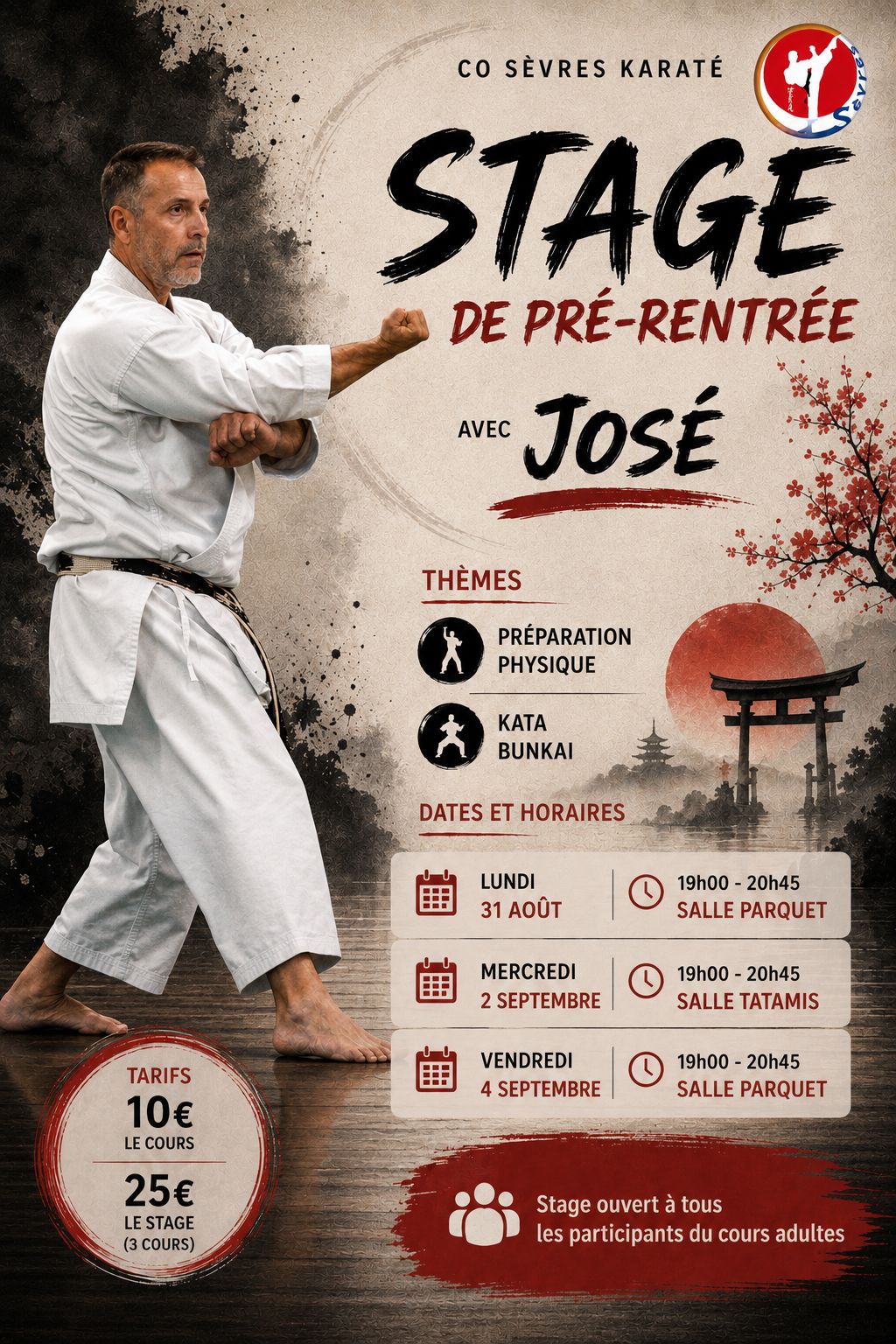 Affiche du stage de pré-rentrée avec José