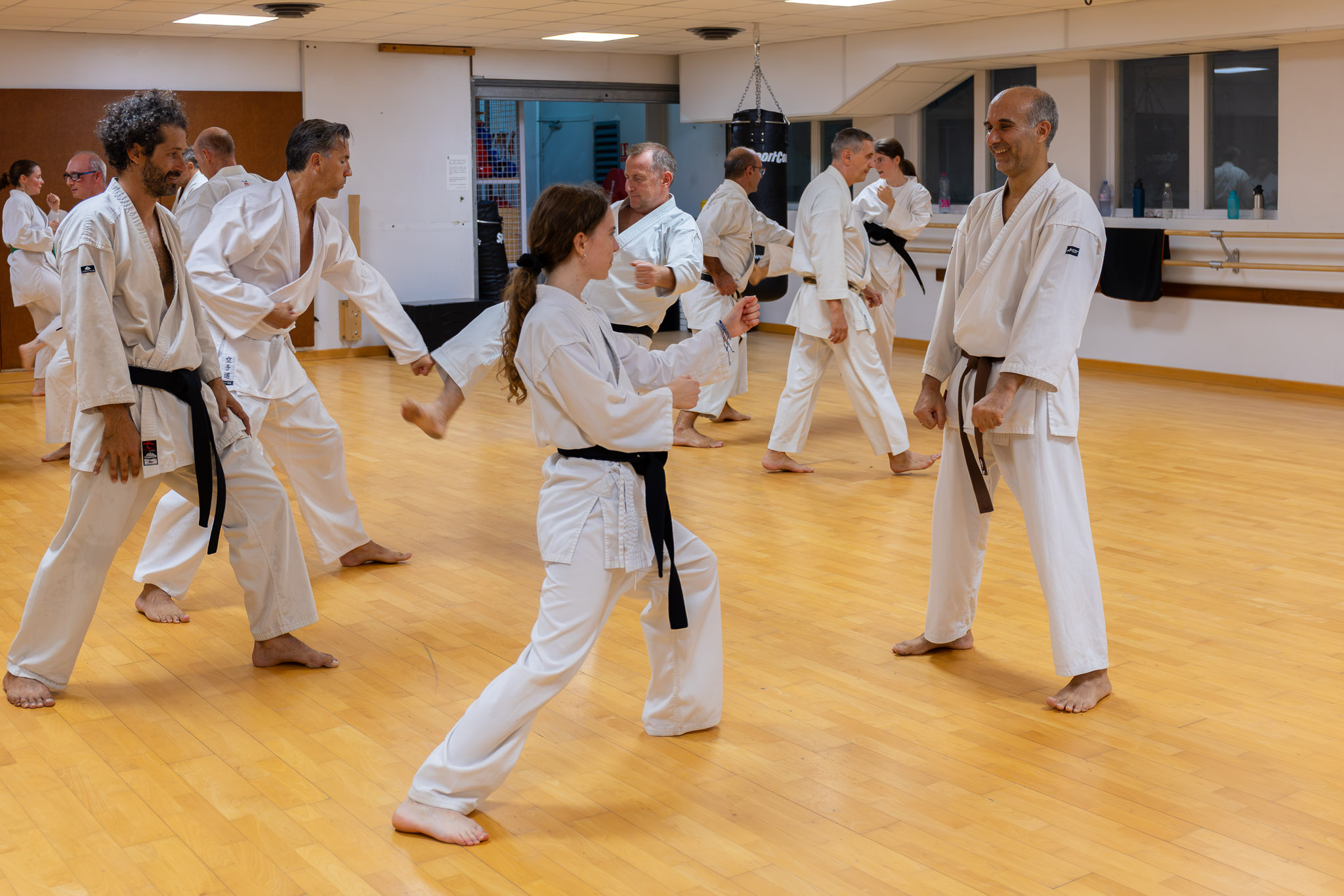 Travail du kumite en binômes dans la bonne humeur